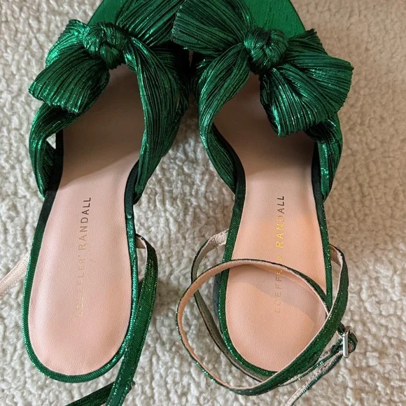 Loeffler Randall Crinkle Taffeta holiday green Platform Sandals 7.5 - Picture 4 of 6